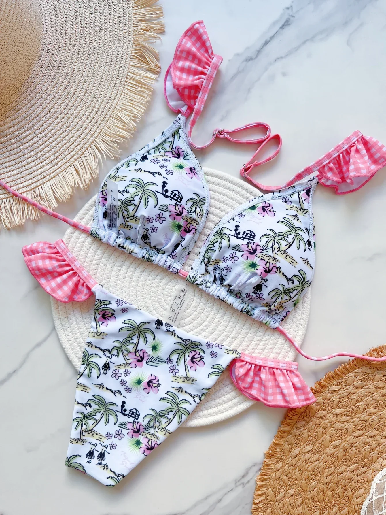 

2025 Bathing Suits Triangle Bikinis Printed Swimwear Women's Low Waist Swimsuit Bandage Biquini Set New Two Piece Suits