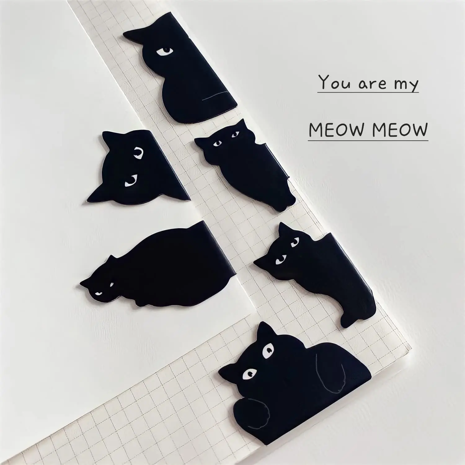 Black Cat Bookmark para livros, Cute Cartoon Magnetic Page Clips, Marcador de livros, Presente de leitura exclusivo, A7405, 6pcs