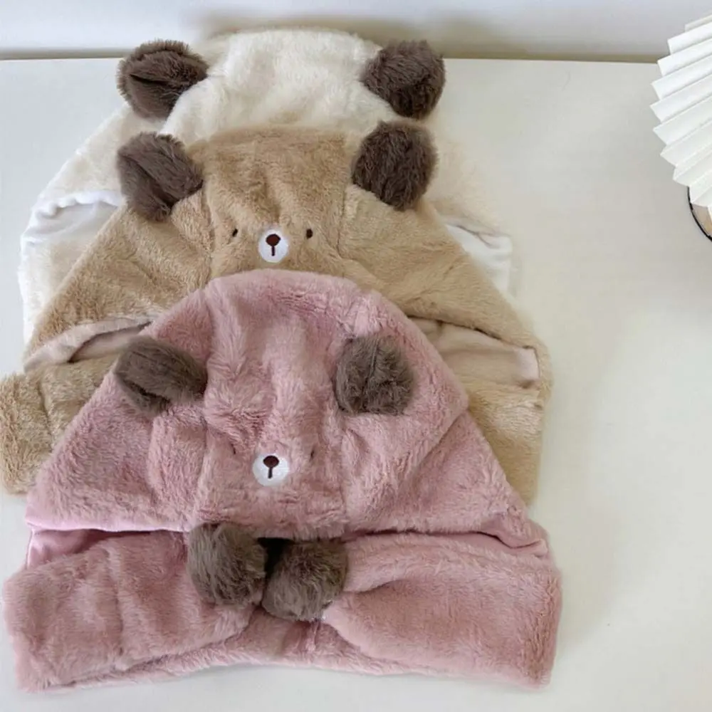

Solid Color Bear Hat Fashion Design Korean Style Children Fleece Hat Cartoon Cloth Accessories Hat with Scarf Ear Protector