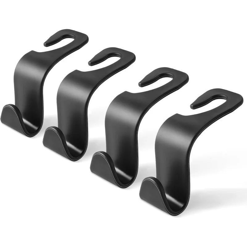 

4pcs Black Car Back Seat Headrest Hooks Car Seat Organizer Accessory for Coats Umbrellas Grocery Bags
