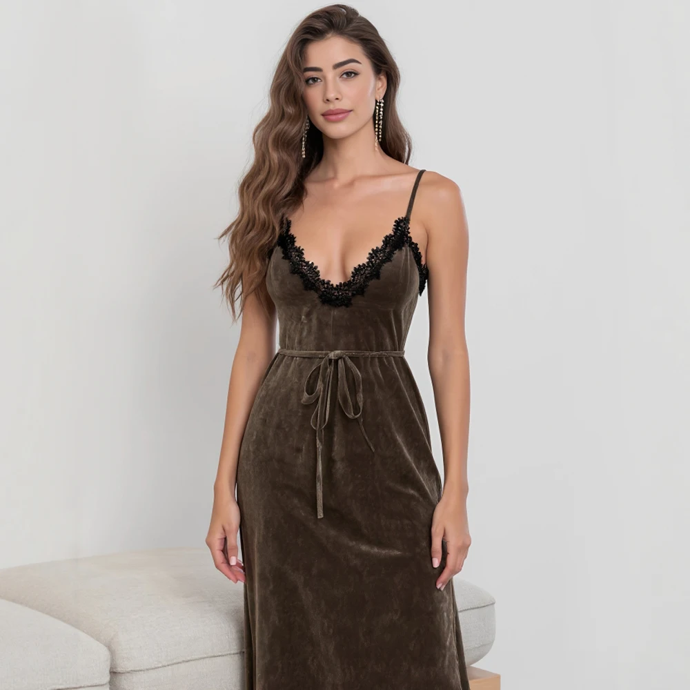 Autumn Women's Dress Tailored Fit Midi A-Line Skirt Round Neck Straight Sleeve European Style Fashionable Dress