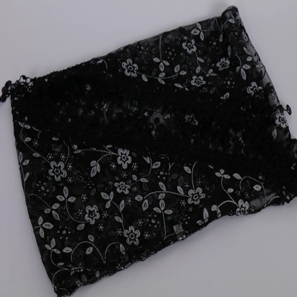 New Triangle Lace Veil Headscarf Floral Breathable Hollow Shawl Lace Triangle Veil Sequined Gauze Scarf