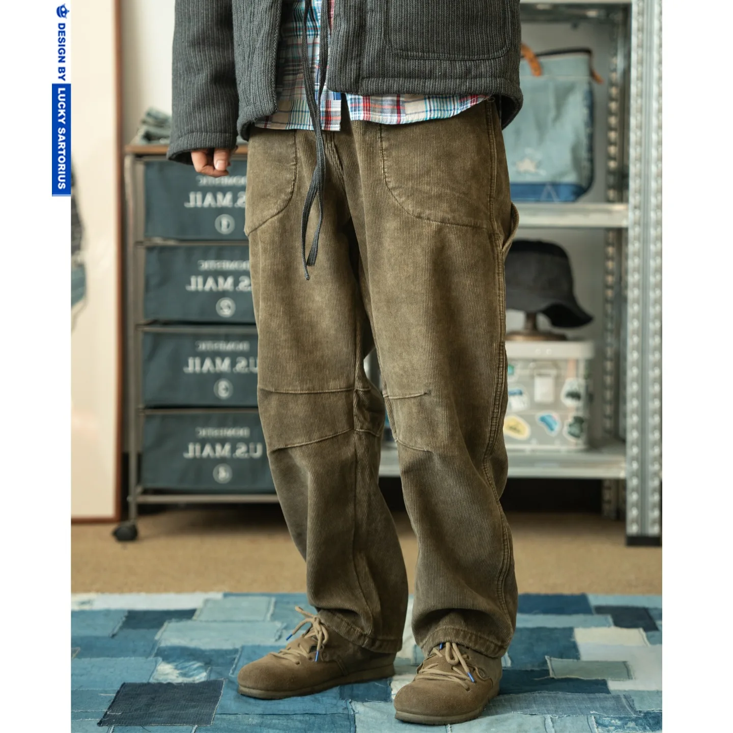 

Retro Lamp Core Velvet and Warm Pants Men's Straight Tube Loose and Versatile Casual for Women's Pants