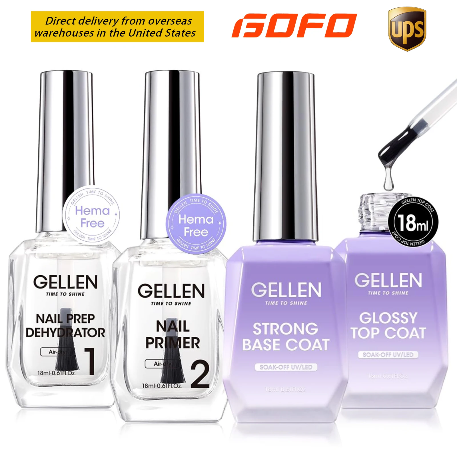 

GELLEN Soak Off Gel Polish Kit 4pcs Base Top Coat Dehydrator Primer Nail Art Supplies for Women Beginners Long Lasting Manicure