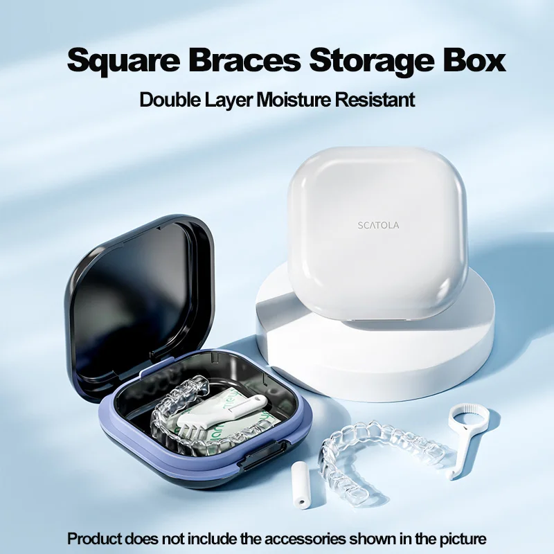 Stylish Square Braces Storage Box - Double - Layer & Moisture - Resistant - Keep Aligners Organized & Protected