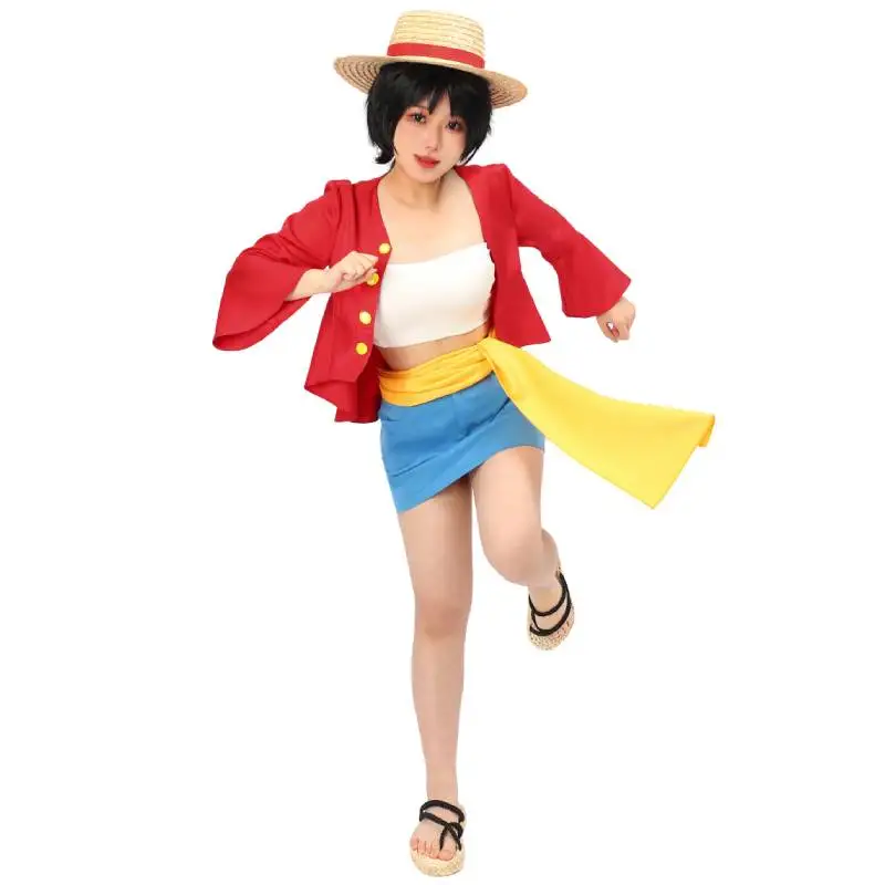 Dazcos-女性のためのluffyコスプレコスチューム、ワンピース、猿d luffyセクシーなミニスカート女性、パーティーコスチューム、麦わら帽子、アニメ