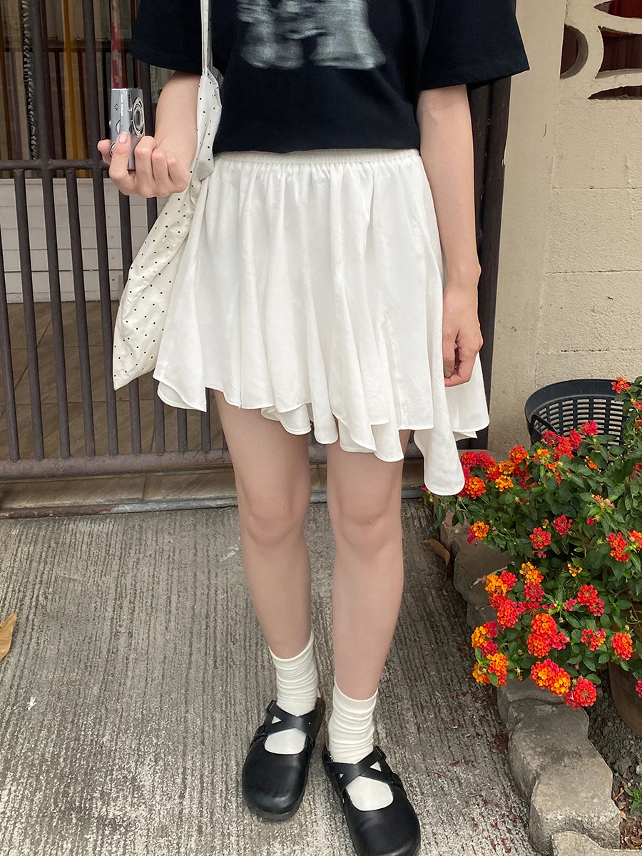 

Женская асимметричная белая юбка Milk Rabbit в японском стиле, миди, А-силуэт, для повседневной носки, с завышенной талией