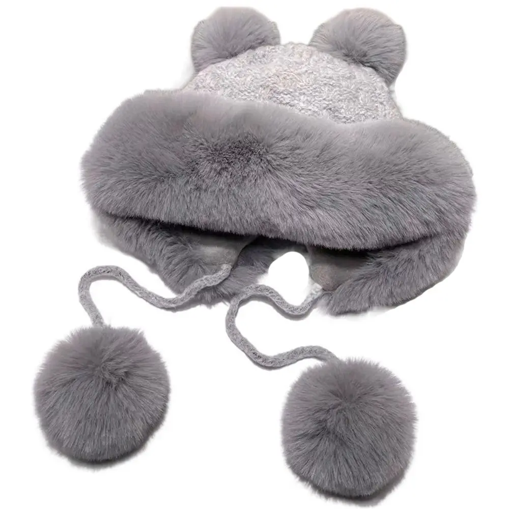 

Fashion Thick Knitted Hat Ear Protection Teddy Bear Lei Feng Hat Plush Yarn Cold Hat Women