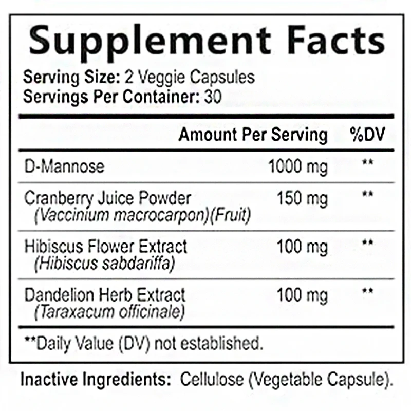 สูตรขั้นสูงของ D-mannose และสารสกัดแครนเบอร์รี่, ไม่ใช่จีเอ็มโอ, มังสวิรัติ-60แคปซูล