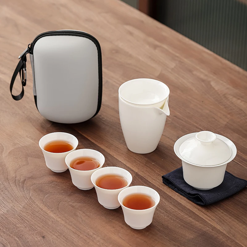 

Travel Kung Fu Tea Set Household Ceramic Bowl and Tea Cup Set White Porcelain Portable Storage Creative Gift