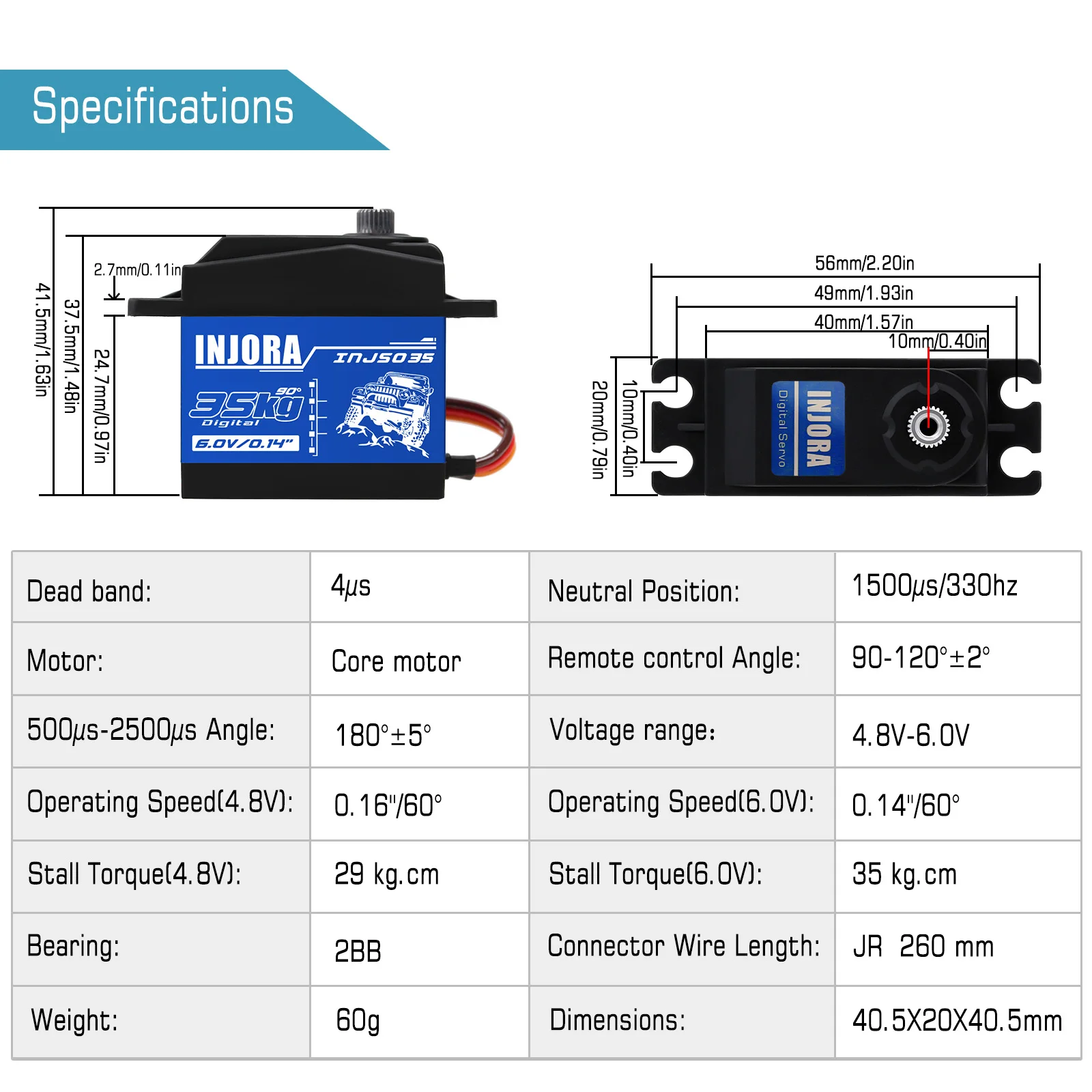 INJORA INJS025 INJS035 Servo numérique 25KG 35KG servos étanches à grand couple pour voiture RC chenille SCX10 camion Robot pièces de mise à niveau