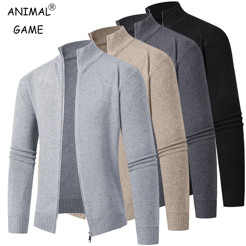 

Men's Knit Sweat Jacket Coats Casual Cardigan Streetwear Sweaters Stand-Up Collar Jumper Warm Zip Sweaters