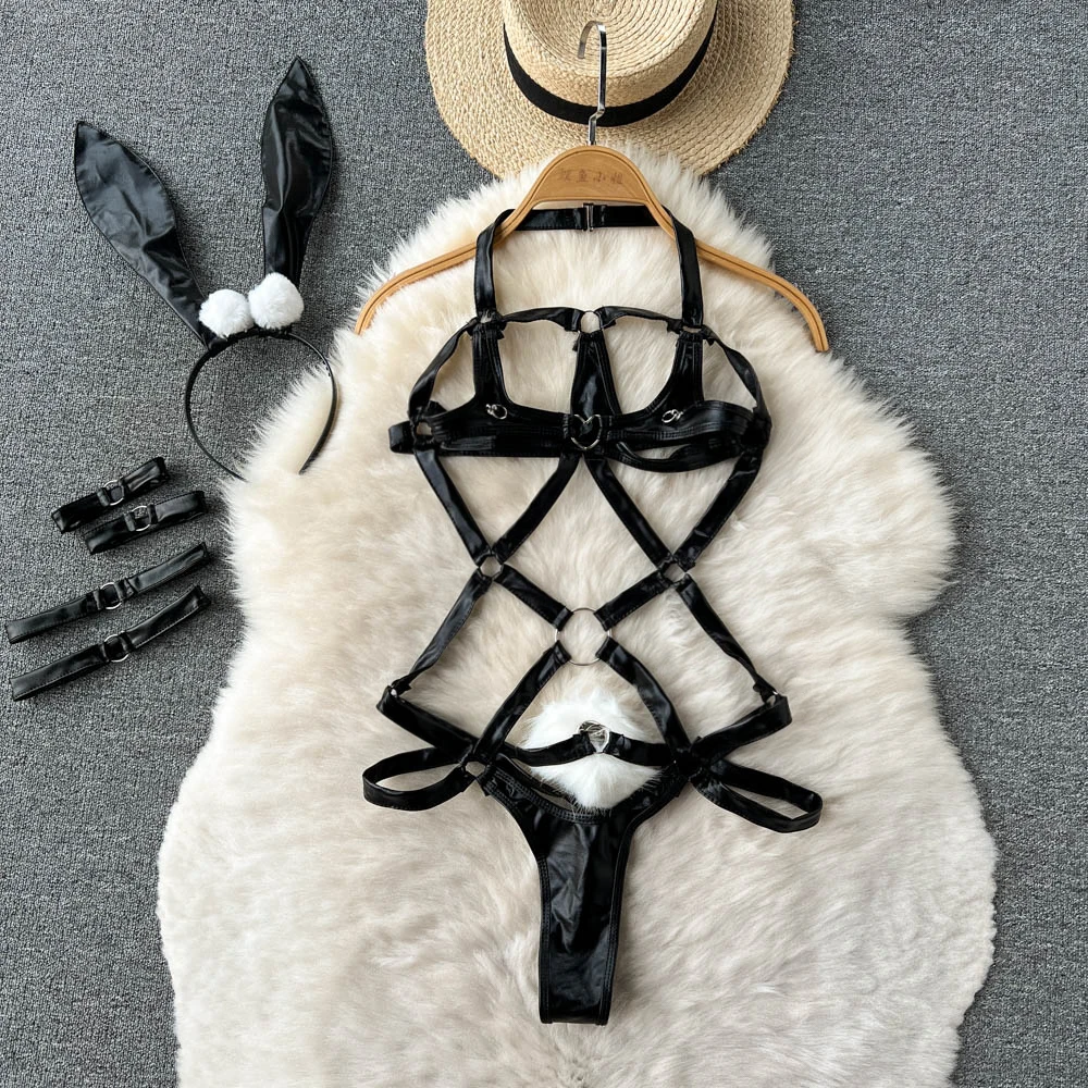 2024 New years eve Women's Secret Hollow Combination Bodysuit Slim Fit Erotic Rabbit Jumpsuit Bodysuit Sexy Fashion Pajama Party