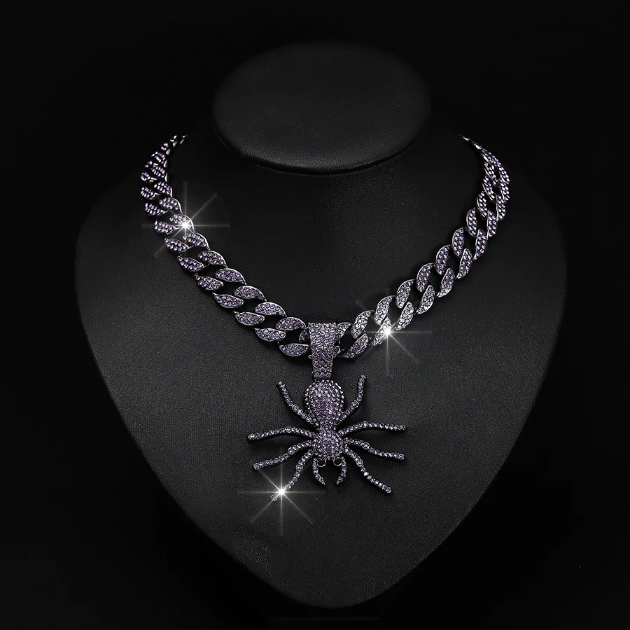 

Wholesale High Quality Hip Hop Chunky Cuban Chain Alloy Spider Pendant Necklace For Men And Women