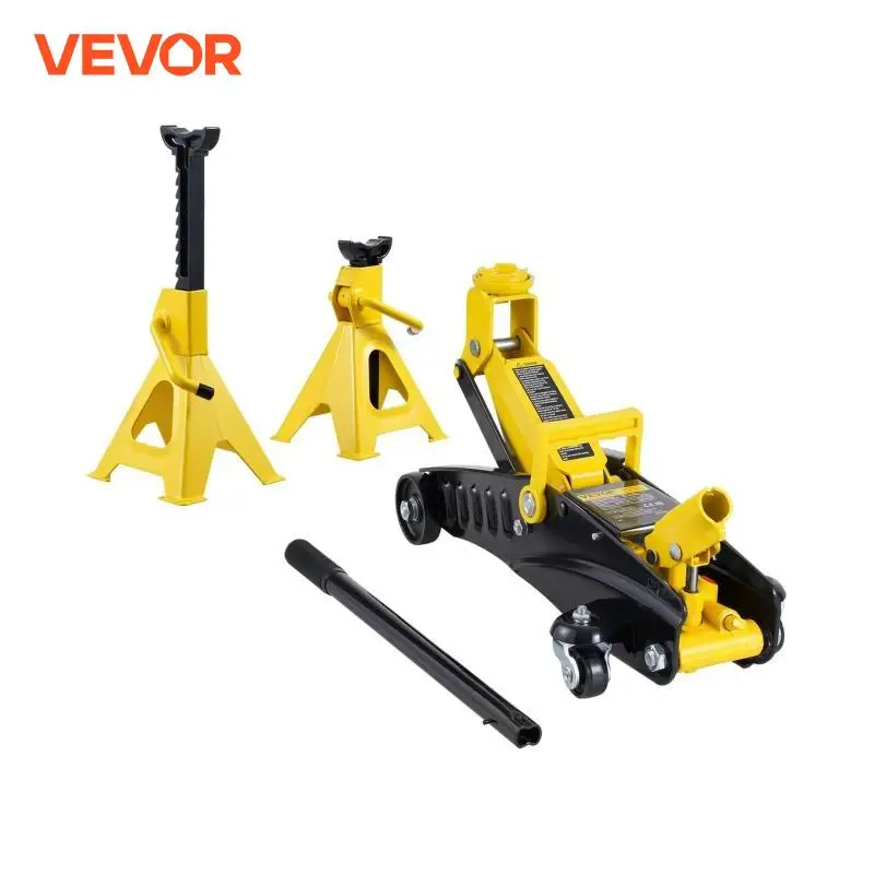 VEVOR Low Profile Floor Jack 2 Ton Heavy Duty Iron Hydraulic Racing Floor Jack Car Jack with Jack Stands Single Piston Lift Pump