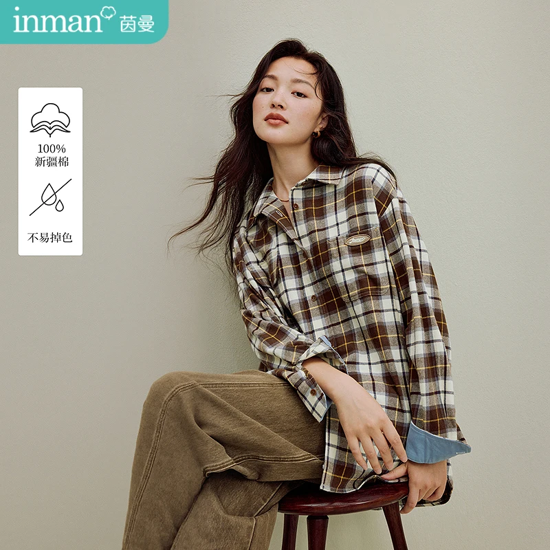 

Inman Women's 2025 Autumn New Casual Lazy-Style Loose Shirt - American Retro Plaid Long-Sleeve Blouse