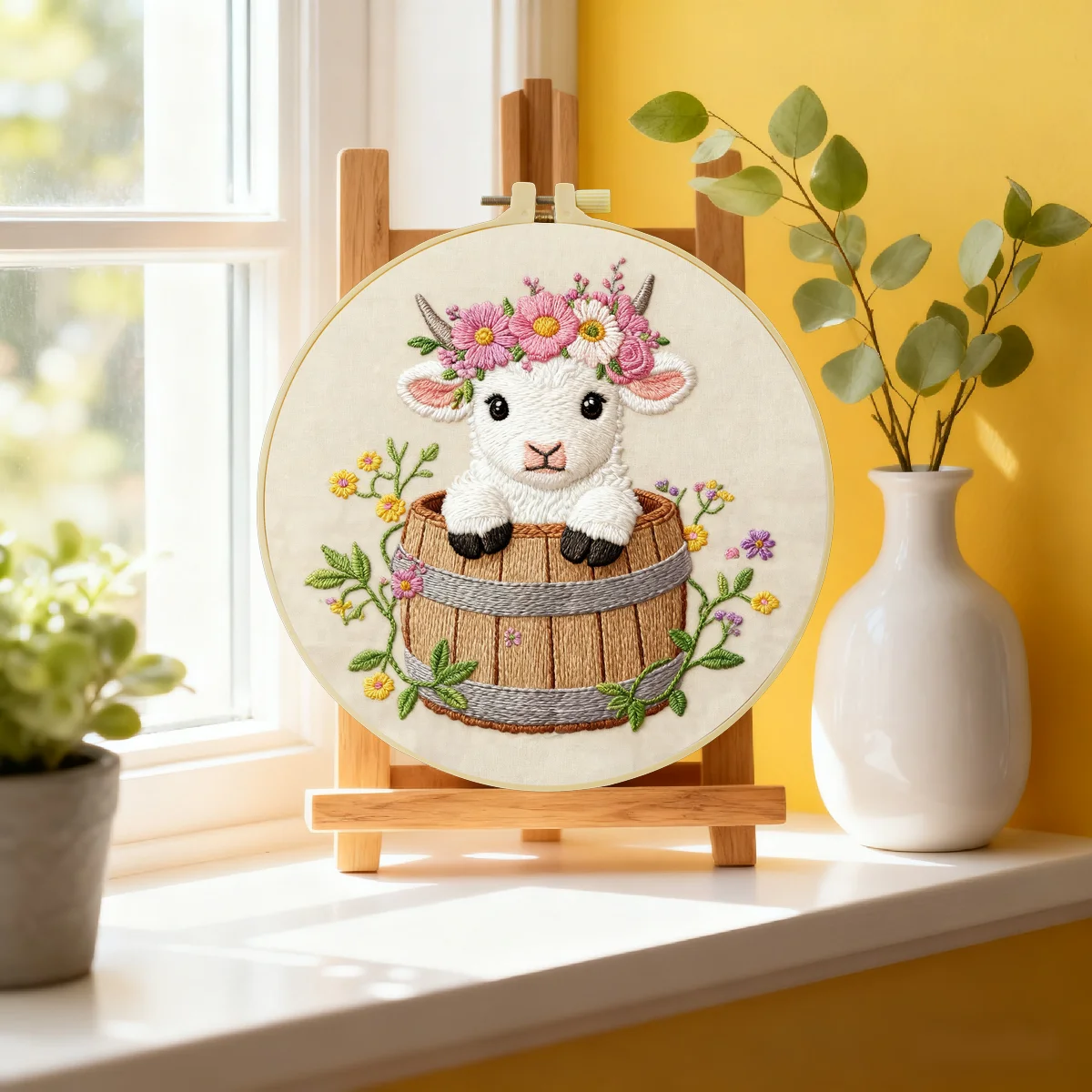 1pc 20X20CM/15X15CM 7.87/6.3inch Sheep Embroidery Starter Kit DIY Kit DIY Embroidery Kit Manualidades Needle Art Home Decor