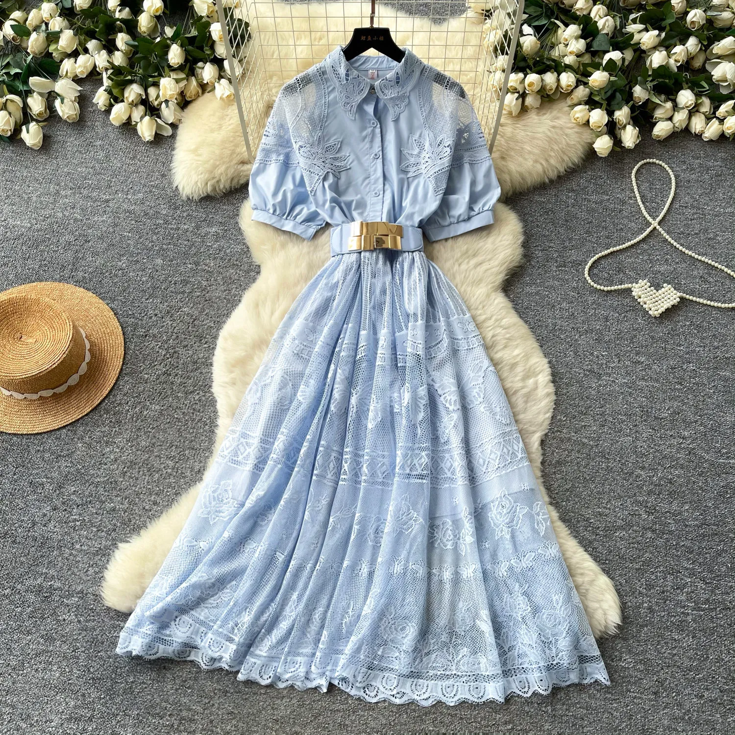 

Women Long Dress Dresses A Line Vestidos Tight Waist Y2k Streetwear Short Sleeve Lace Elegant Party Night Work 2026 Summer