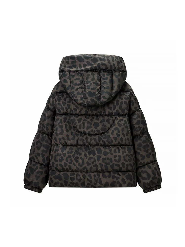 Feminino leopardo impressão para baixo algodão-acolchoado jaqueta parkas inverno quente casaco de algodão moda outwear com capuz feminino overwear