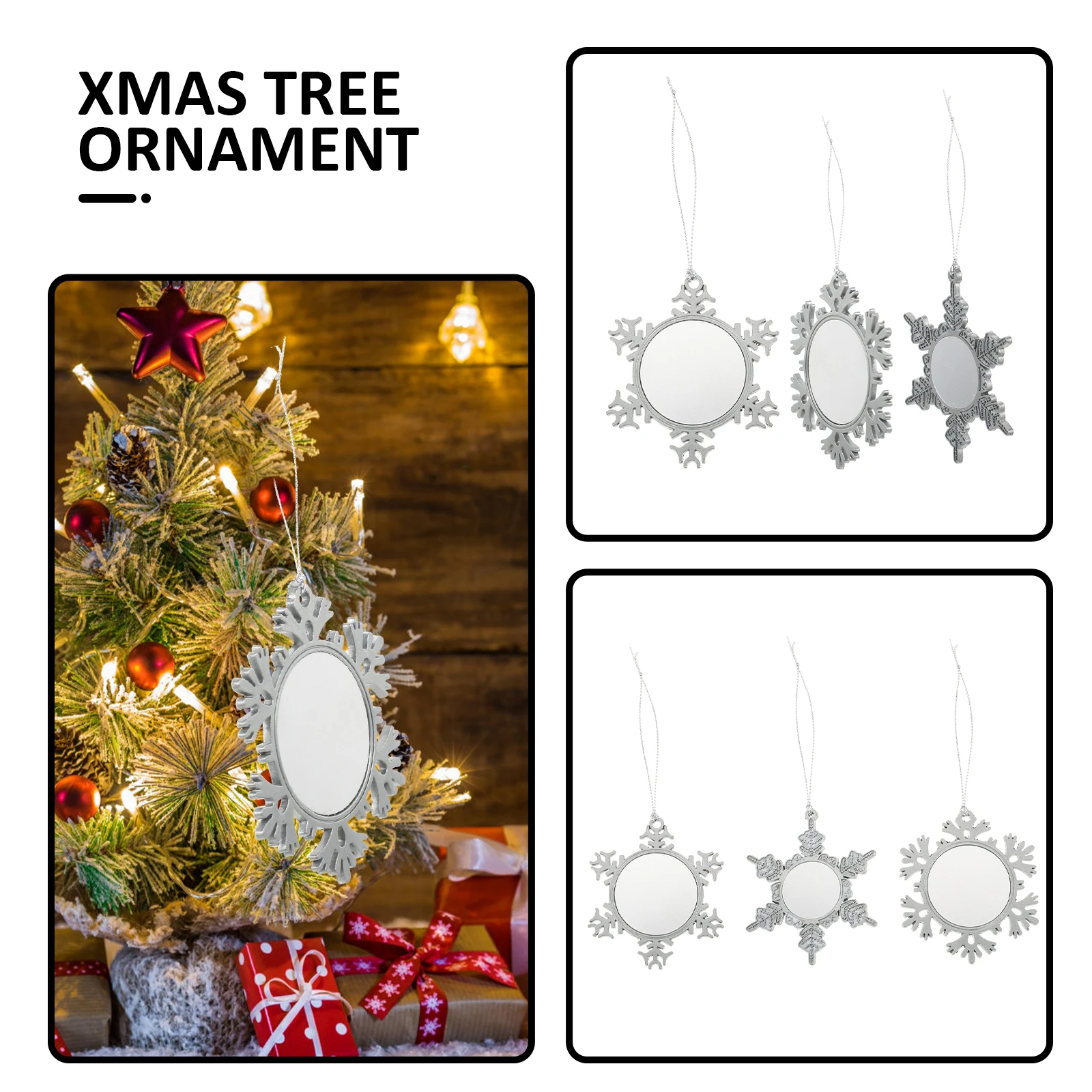 

3 Pcs Snowflake Pendant Ornaments for Christmas Tree Wall Blank Xmas Sublimation Decor Alloy Heat Transfer Pendants