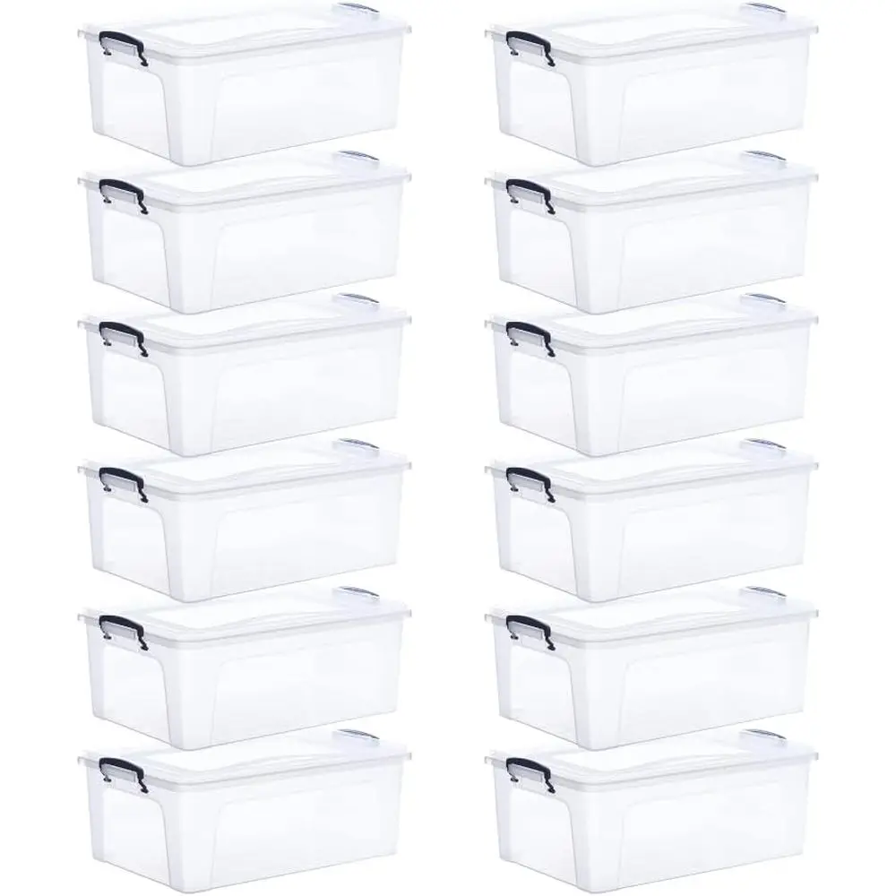 

Stackable Plastic Storage Boxes - 22 Quart, 12 Pack, BPA-Free, Non-Toxic, Odorless for Home, Office, School, Dorm