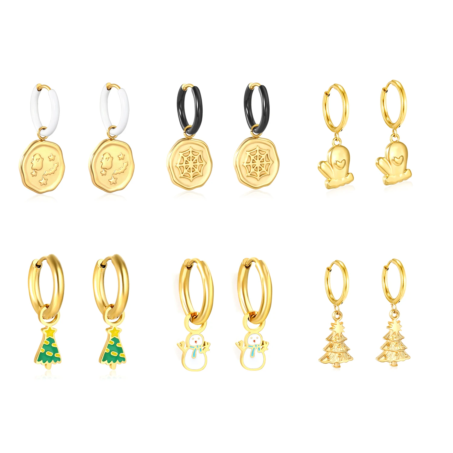 Damenmode Kreative INS Ohrmanschette Weihnachtsbaum Anhänger Schmuck Nischentrend Edelstahl Vergoldet Wasserdicht Geschenk