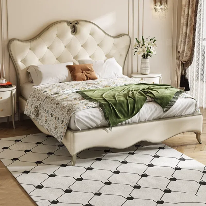 Luxury Designer Leather Double Bed Frame Adult White Modern Wood Double Bed Headboard Floor Letto Matrimonile Bedroom Furniture