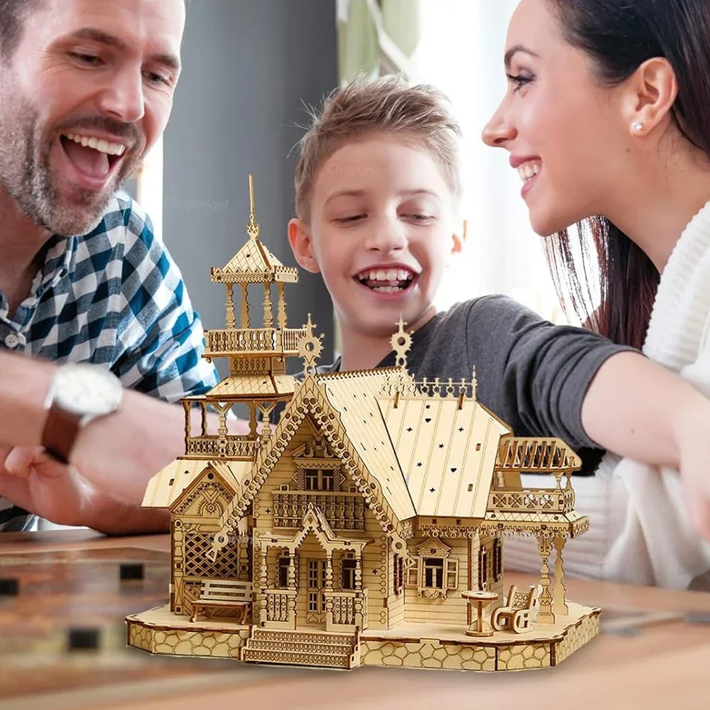 DIY Villa 3D Houten Model Kit met Licht Kasteel Puzzels Montage Speelgoed Kind Volwassen DIY Model Kits Bureau Decoratie voor Cadeau