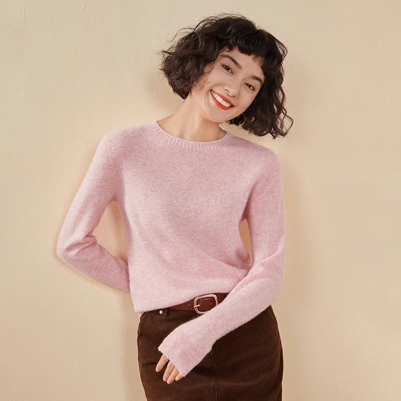 Women\'s pullover autumn/winter 100% pure cashmere sweater casual knitted sweater round neck loose Tops basic versatile Blouse