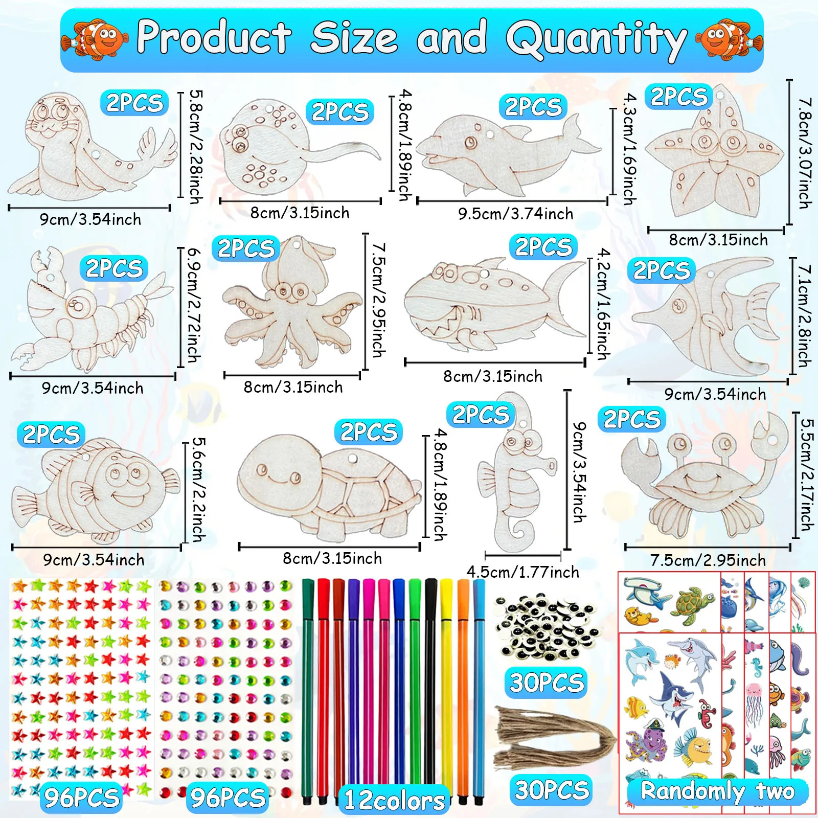 284PCS 海洋動物テーマ木製クラフトセット、DIY クラフトセット、カラフルな木製クラフト、誕生日パーティークラフト