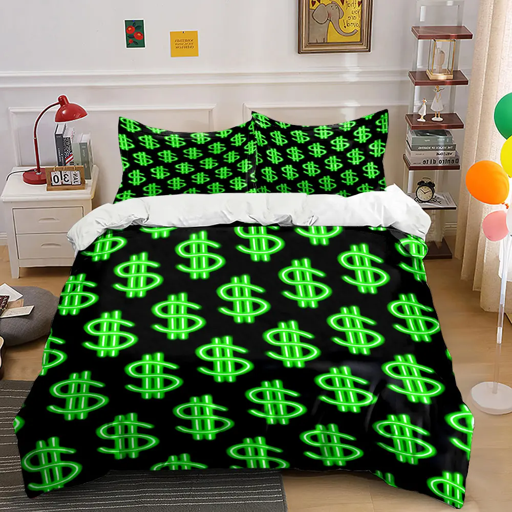 Green Dollar Sign Pattern Print Soft Comfortable Duvet Cover Bedding Set Included 1*Duvet Cover  2*Pillowcases Luxury gifts