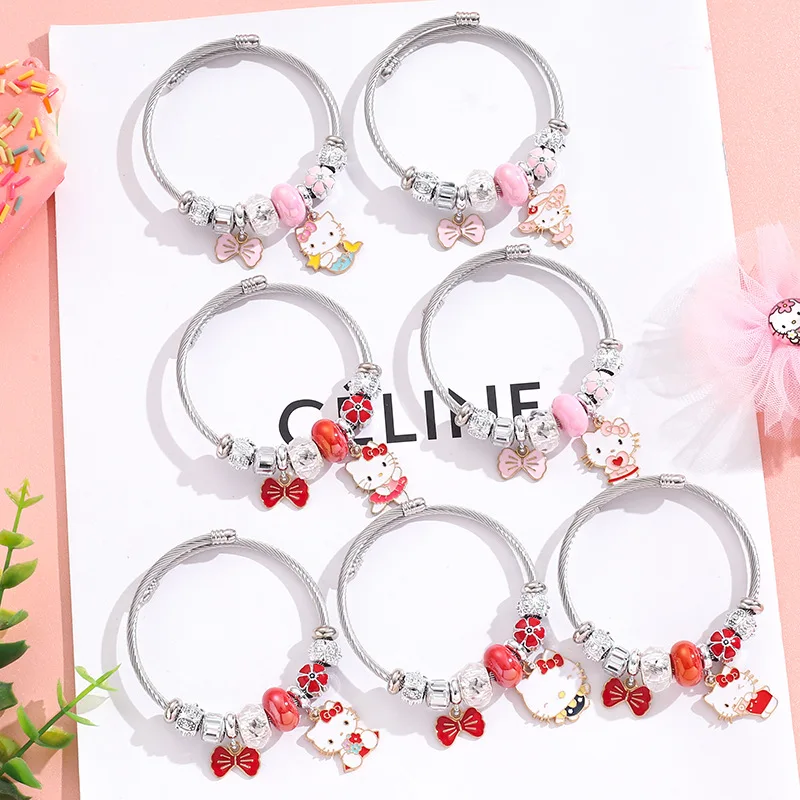 Sanrio Hello Kitty Y2K Bracelets Anime Kawaii Cinnamoroll My Melody Silver Rhinestone Women'S Girls Jewelry Accessories Gifts