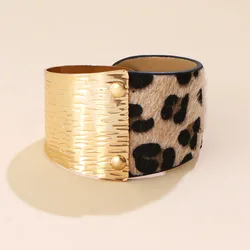 Kirykle Fashion Leopard Print Bracelet&Bangle For Women Bohemian Leather Vintage Gold Color Wide Cuff Bracelets Jewelry Gifts