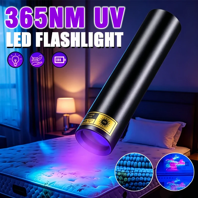 USB Charging Mini 365nm 395nm Blacklight UV Flashlight Ultraviolet Torch Cat Dog Urine Scorpion Ore Tinea Manicure Detector Lamp