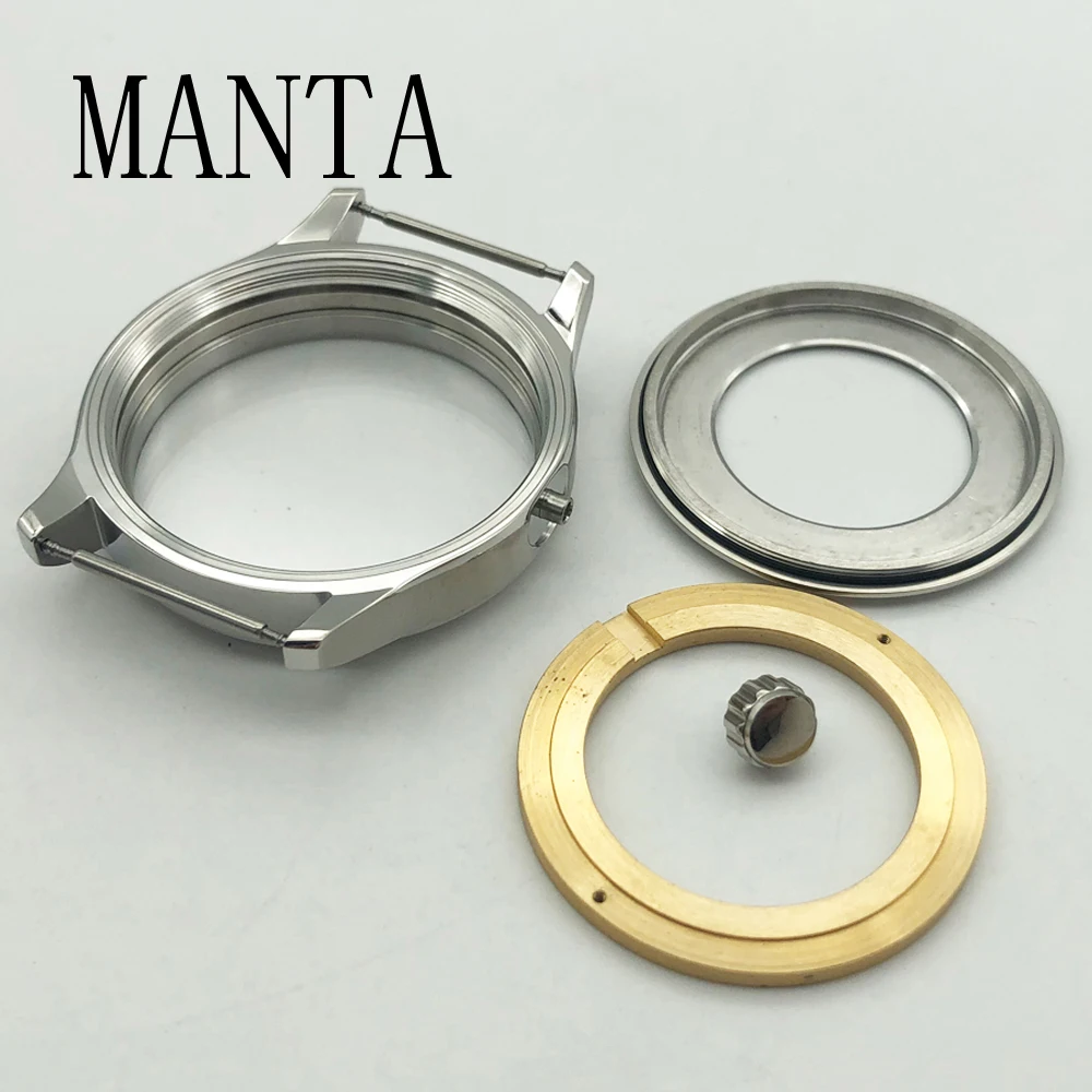 MANTA 42mm Silver Rose Gold Case Sapphire Glass Watch Parts Fit Miyota8205/8215/821A ETA2836 Mingzhu2813 Seagull ST1612 Movement