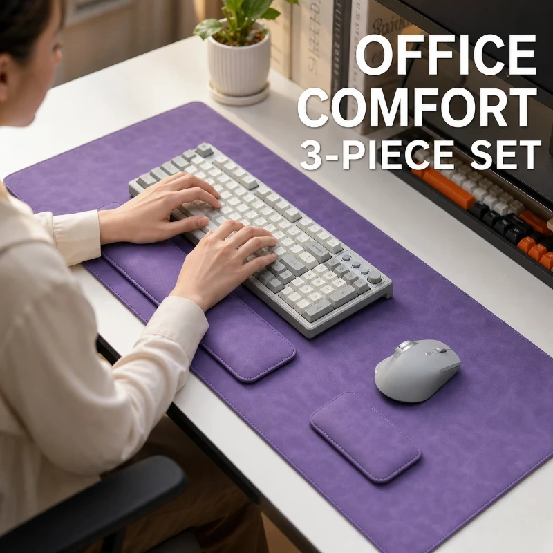 M3 Fttot Crazy Horse Texture Leather Large Desk Pad Mouse Pad Memory Foam Keyboard Wrist Rest Mouse Wrist Rest Three Piece Set