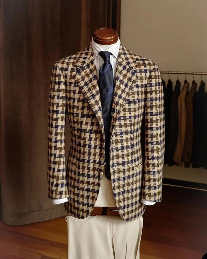 Conjunto de Traje a cuadros para hombre, conjunto de chaqueta y pantalones de 2 piezas, esmoquin de fiesta, vestido Formal de graduación, abrigo, chaqueta, ropa hecha a medida