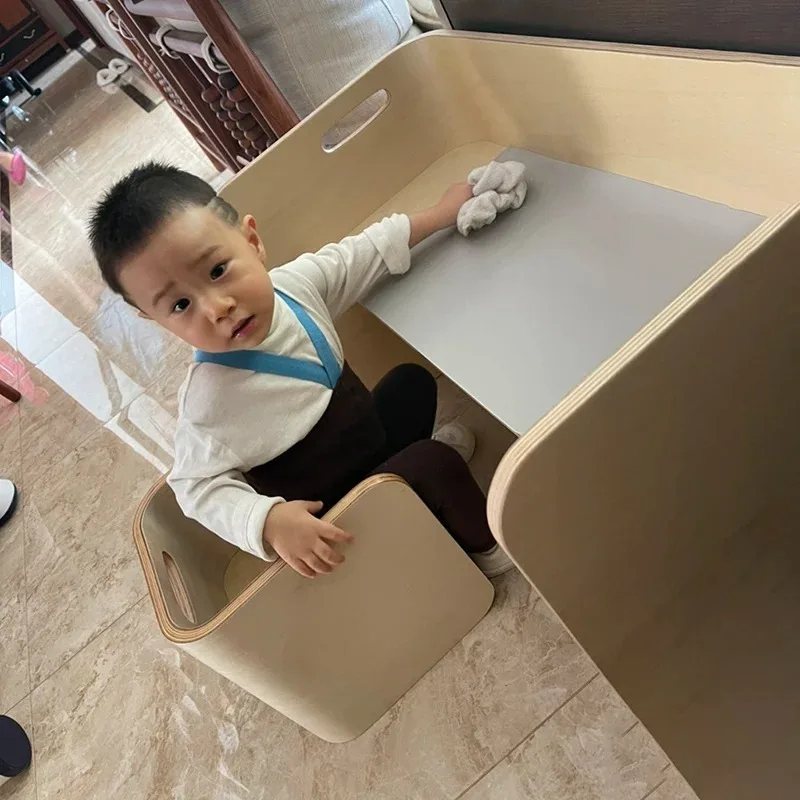 children's table and chair set kindergarten desk multi-functional toy eating and writing dining table household baby study t - view 5