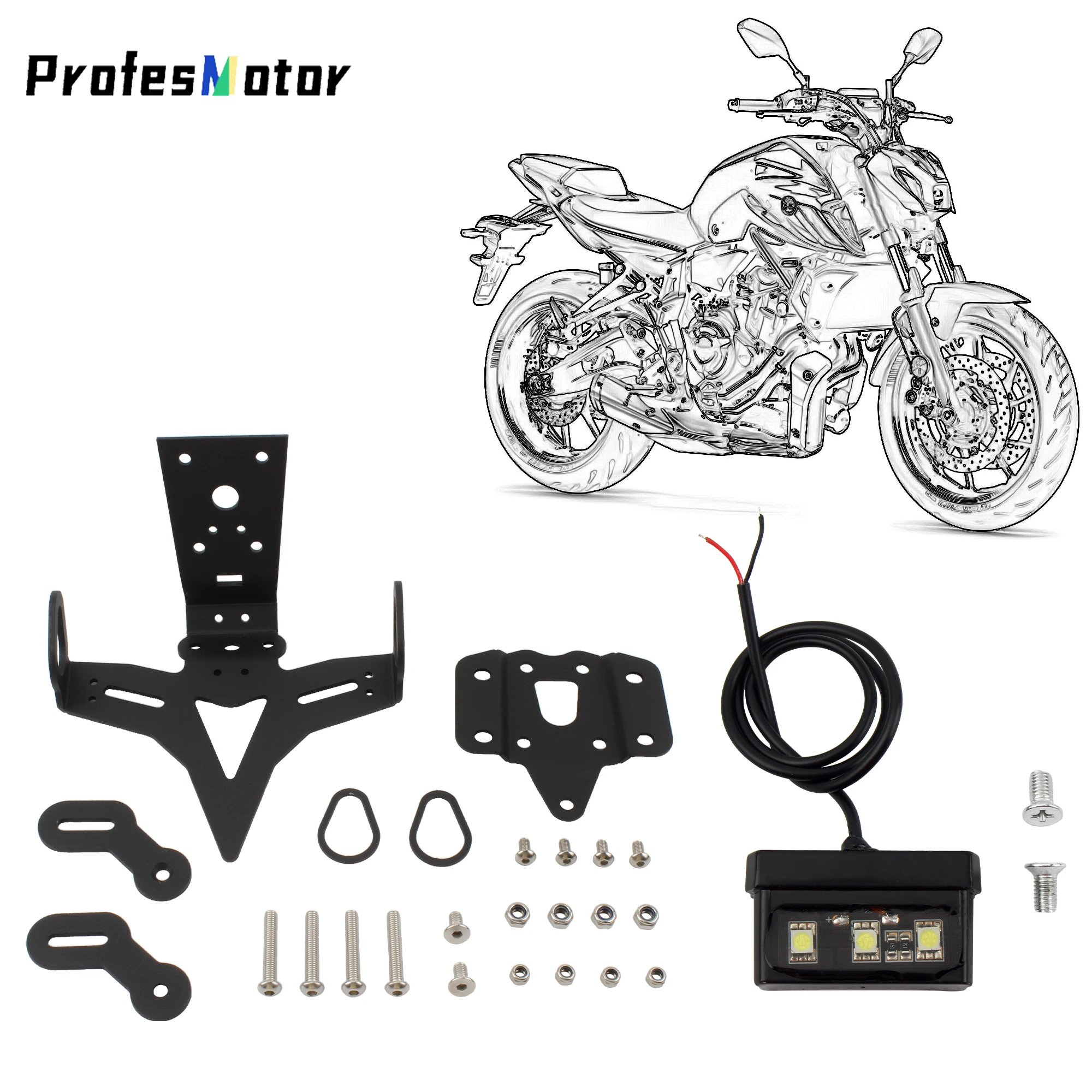 

For Yamaha MT-07 FZ07 Motorcycle Registration License Plate Holder Mount Bracket LED License Plate Light Set 2014-2023 2024