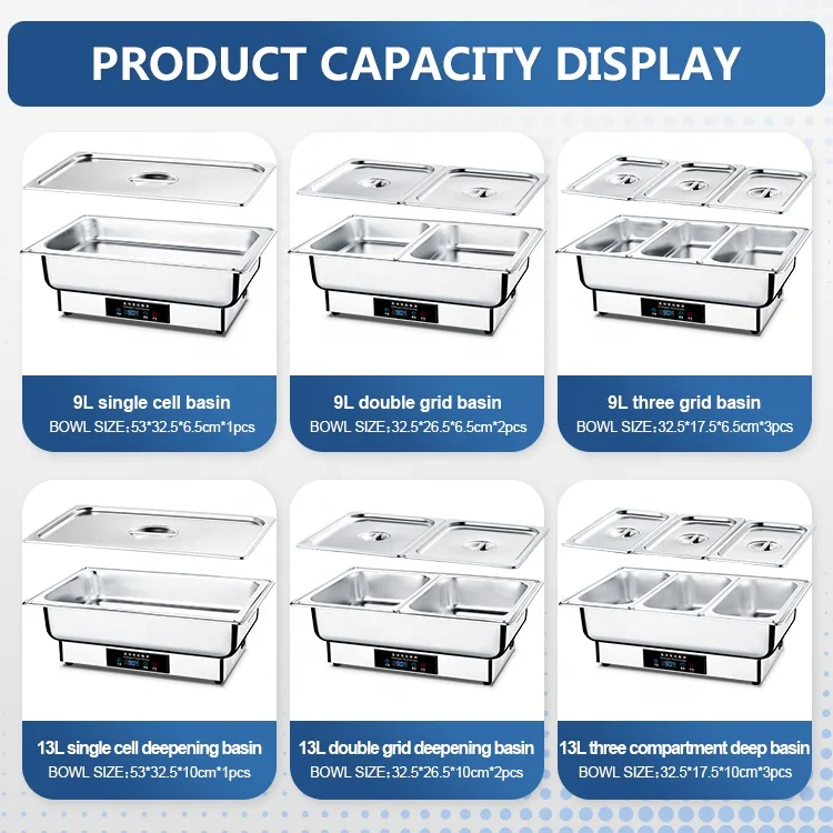 Hotel Restaurant Daily Use Stainless Steel Chafing Dishes Buffet Electrical Heating Food Warmer Set