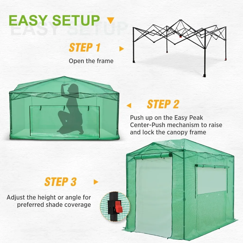 8x6 Portable Walk-in Greenhouse Instant -up Indoor Outdoor Plant Gardening Green House Canopy with Dual Roll-up Zipper