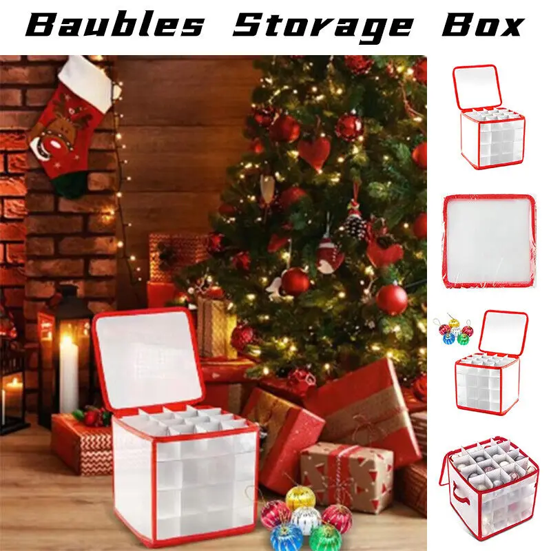

64-Grid Baubles Storage Box Christmas Balls Storage Xmas Decorations Organizer Plastic Storage Bin with Lid Organizer New