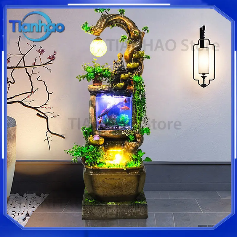 Waterfall Rock Fountain Decor for Living Room Humidifier Ornamental Rock Fish Tank Landscape Floor Decoration