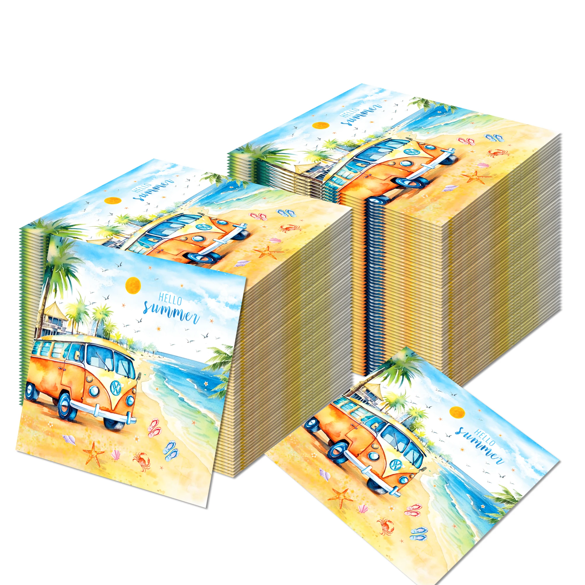 20 serviettes en papier imprimées avec des palmiers, des coquillages et des étoiles de mer, parfaites pour les fêtes au bord de la piscine, le découpage et les travaux manuels