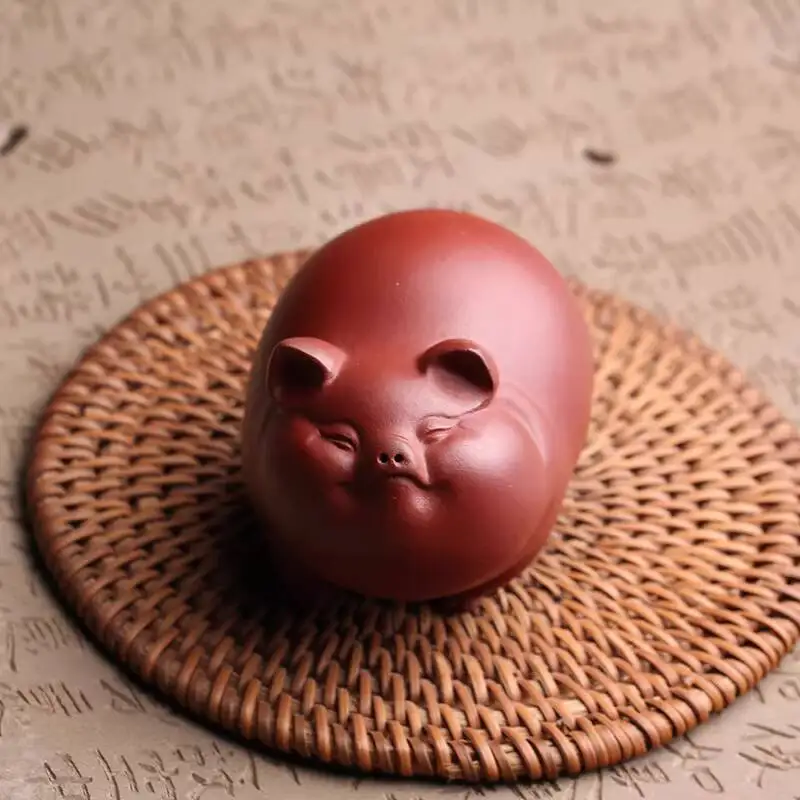 Yixing Purple Clay Pet Ornament, Fortune-Bringing Pig, Master-Crafted By Gao Shuibao, Fully Handmade Accessory, Collectible,