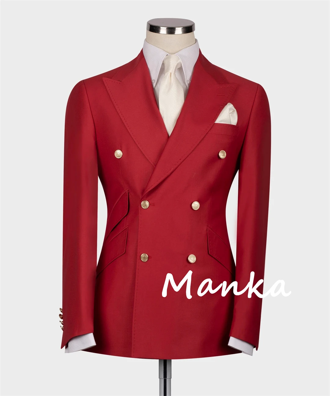 Golden Button Double Breasted Red Groom Suits for Wedding prom 2pcs Blazer Pants Formal Business Classic Man Suit