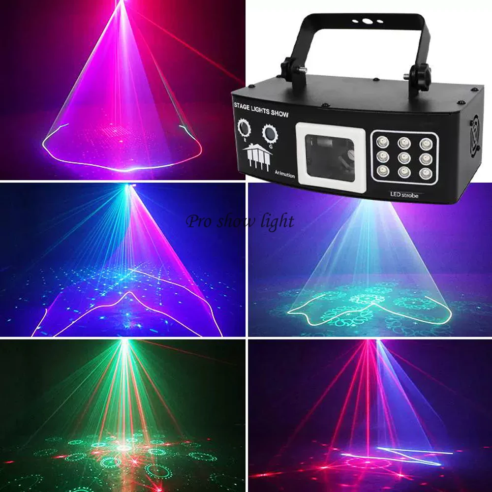 DJ Disco Laser Light 3IN1 Effect Party Laser Light Projector DMX Control LED Purple Lights Stage Strobe Light For Club Dance Bar