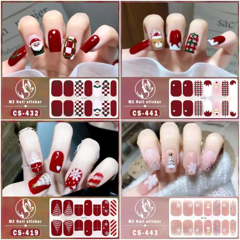 Christmas Free Gel Manicure Nail Stickers Are All Attached To Cute Christmas Tree Santa Claus Nail Stickers Are Removable