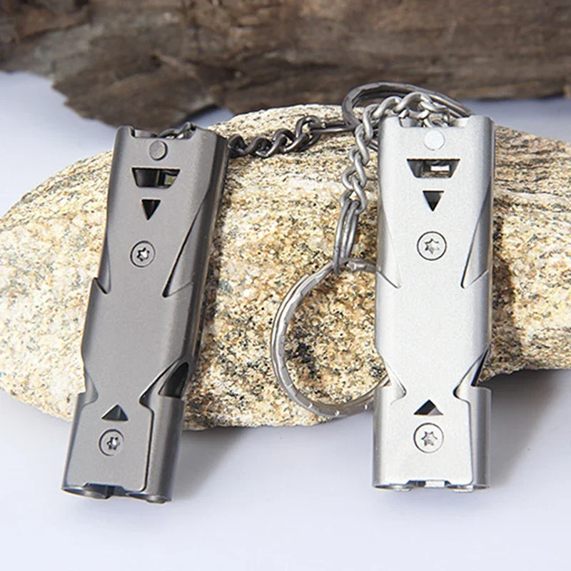 

Portable Multifunctional Whistle Aluminum Alloy Double Tube Emergency Outdoor Camping and Mountaineering EDC Tool Packaging