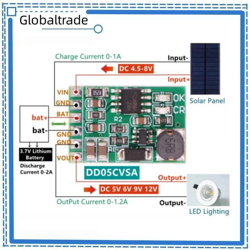 Solar Mobile Power Charger Lithium Battery DD05CVSA 3.7V 4.2V Charger 5V 6V 9V 12V Discharger Board DC DC Converter Boost Module